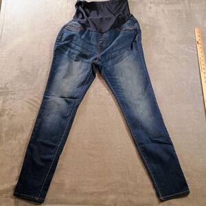 S.O.N.G. Maternity Jeans Womens Large Blue Skinny 35x29 Over Belly Panel Stretch
